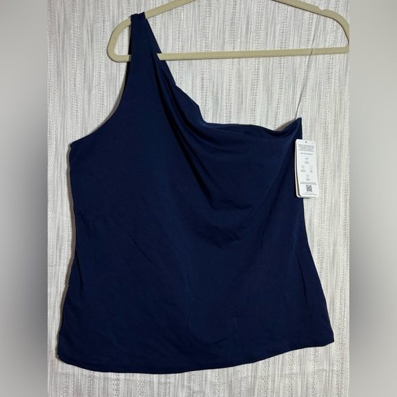 Lands End Tencel Navy Blue One-Shoulder Top size large - Picture 1 of 4